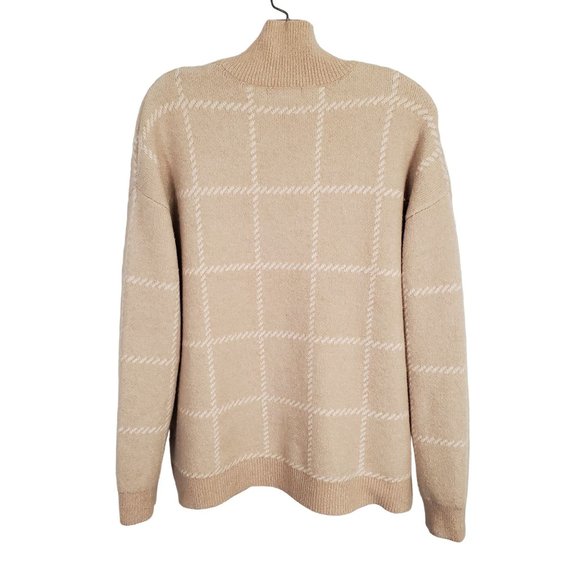 Rachel Zoe Size L Sweater Wool Blend Metallic Sparkle Mock Neck Thick Knit Tan - Picture 3 of 6
